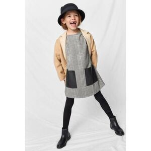 Zara Mini Dress Girls Grey Black Size10 Plaid Short Sleeve Stretch Outdoor Hound